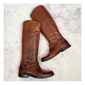 Frye Melissa Cognac Belted Harness Leather Riding Boots